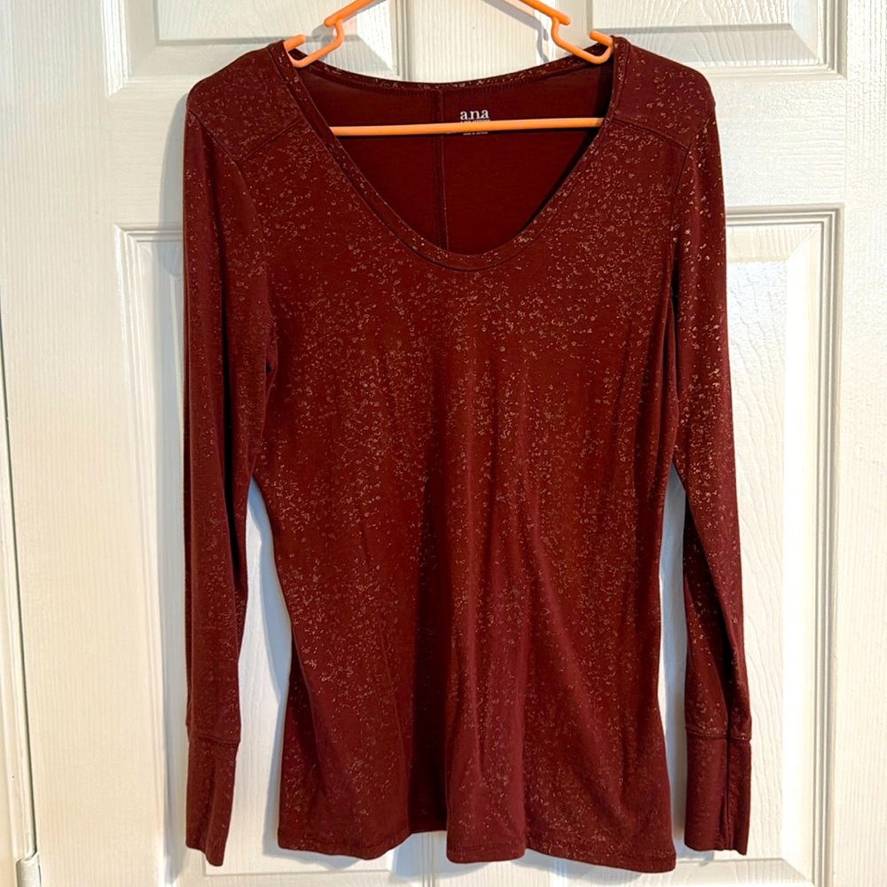 Maroon with gold flecks - size small - scoop neck long sleeve